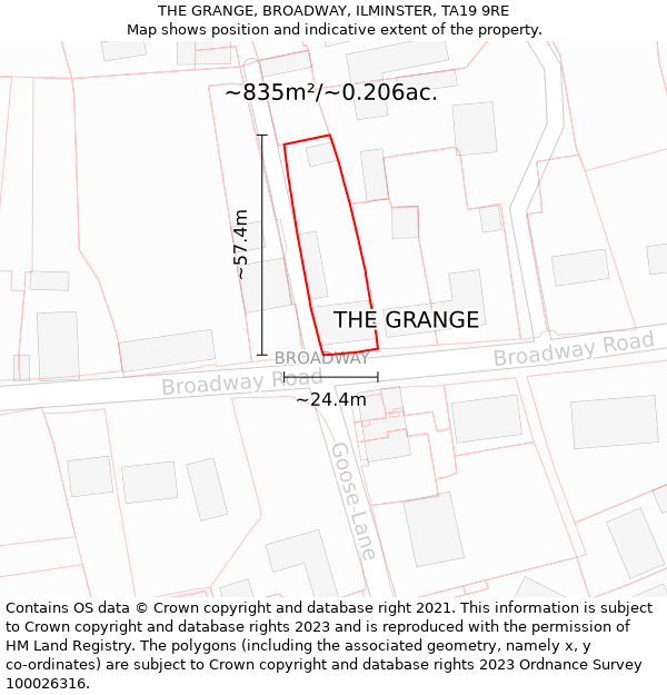 THE GRANGE, BROADWAY, ILMINSTER, TA19 9RE: Plot and title map