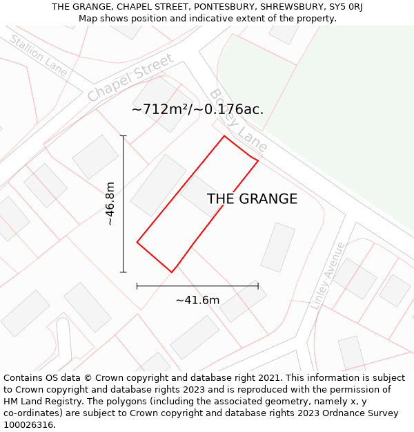 THE GRANGE, CHAPEL STREET, PONTESBURY, SHREWSBURY, SY5 0RJ: Plot and title map