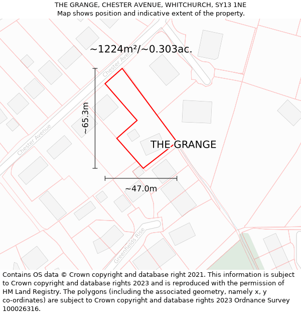 THE GRANGE, CHESTER AVENUE, WHITCHURCH, SY13 1NE: Plot and title map