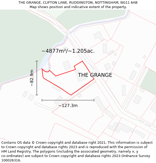 THE GRANGE, CLIFTON LANE, RUDDINGTON, NOTTINGHAM, NG11 6AB: Plot and title map