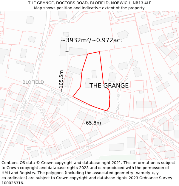 THE GRANGE, DOCTORS ROAD, BLOFIELD, NORWICH, NR13 4LF: Plot and title map