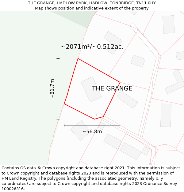THE GRANGE, HADLOW PARK, HADLOW, TONBRIDGE, TN11 0HY: Plot and title map