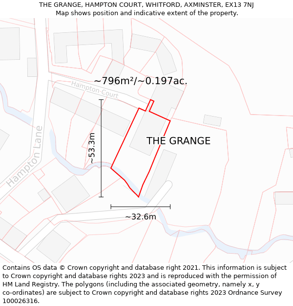 THE GRANGE, HAMPTON COURT, WHITFORD, AXMINSTER, EX13 7NJ: Plot and title map