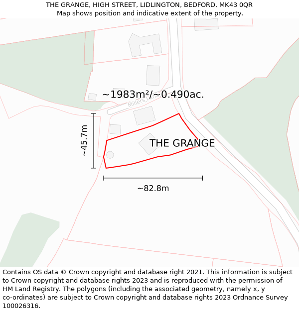 THE GRANGE, HIGH STREET, LIDLINGTON, BEDFORD, MK43 0QR: Plot and title map