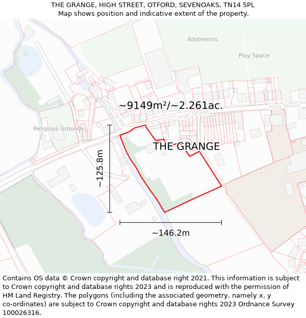 THE GRANGE, HIGH STREET, OTFORD, SEVENOAKS, TN14 5PL: Plot and title map
