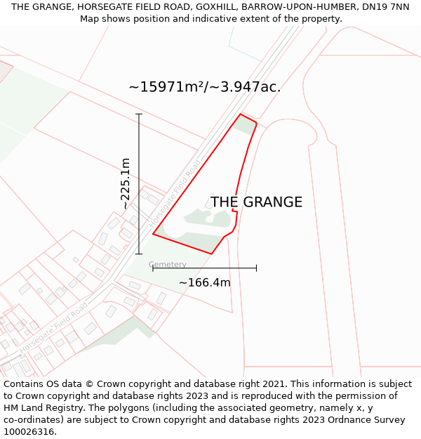 THE GRANGE, HORSEGATE FIELD ROAD, GOXHILL, BARROW-UPON-HUMBER, DN19 7NN: Plot and title map