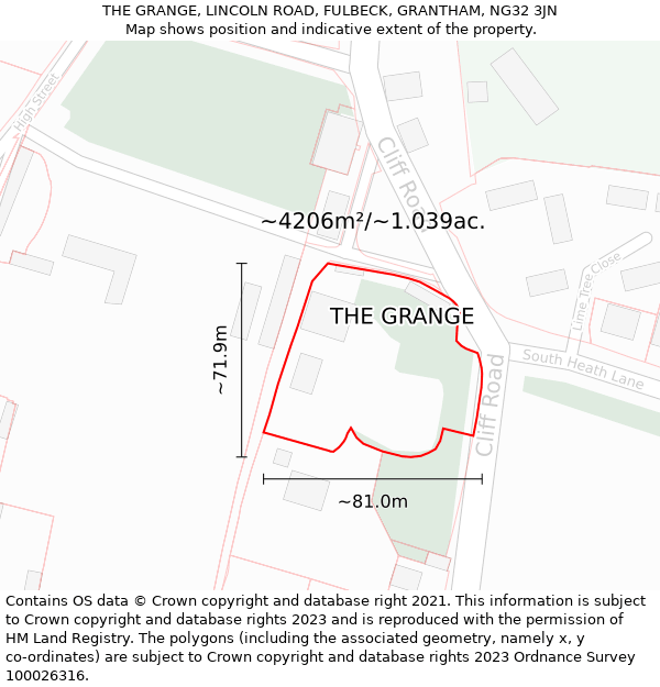 THE GRANGE, LINCOLN ROAD, FULBECK, GRANTHAM, NG32 3JN: Plot and title map