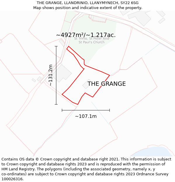 THE GRANGE, LLANDRINIO, LLANYMYNECH, SY22 6SG: Plot and title map