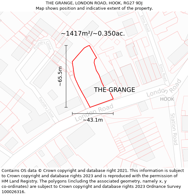 THE GRANGE, LONDON ROAD, HOOK, RG27 9DJ: Plot and title map