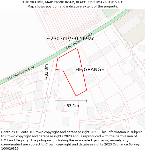 THE GRANGE, MAIDSTONE ROAD, PLATT, SEVENOAKS, TN15 8JT: Plot and title map