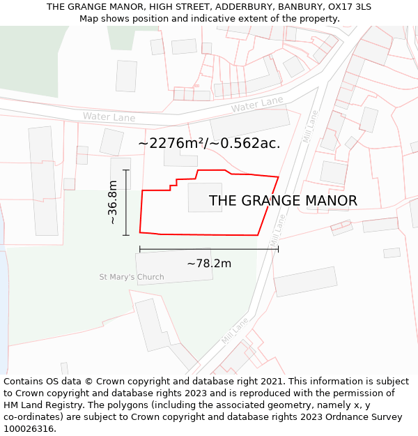 THE GRANGE MANOR, HIGH STREET, ADDERBURY, BANBURY, OX17 3LS: Plot and title map