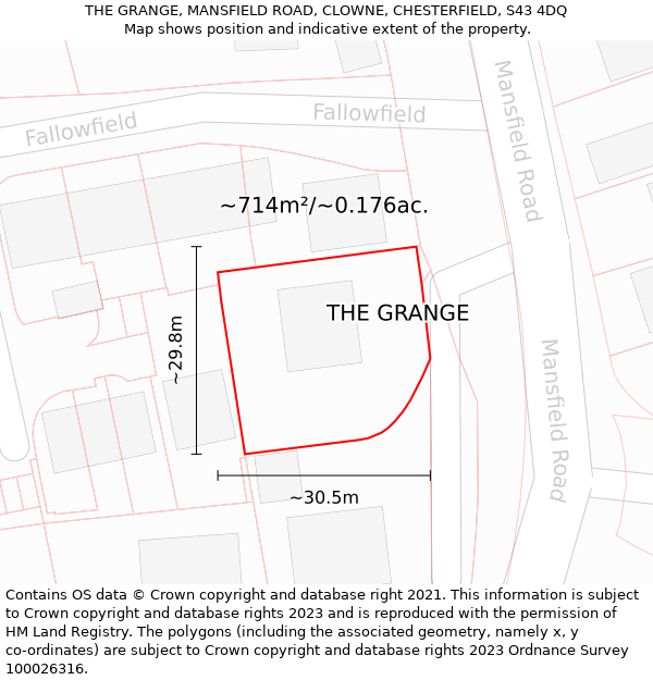 THE GRANGE, MANSFIELD ROAD, CLOWNE, CHESTERFIELD, S43 4DQ: Plot and title map