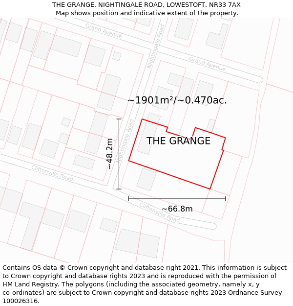 THE GRANGE, NIGHTINGALE ROAD, LOWESTOFT, NR33 7AX: Plot and title map
