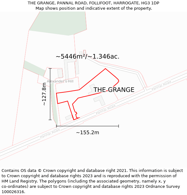 THE GRANGE, PANNAL ROAD, FOLLIFOOT, HARROGATE, HG3 1DP: Plot and title map