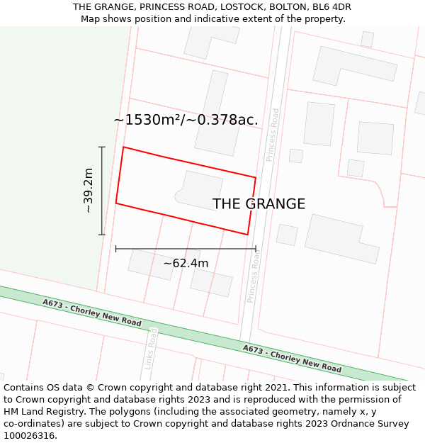 THE GRANGE, PRINCESS ROAD, LOSTOCK, BOLTON, BL6 4DR: Plot and title map