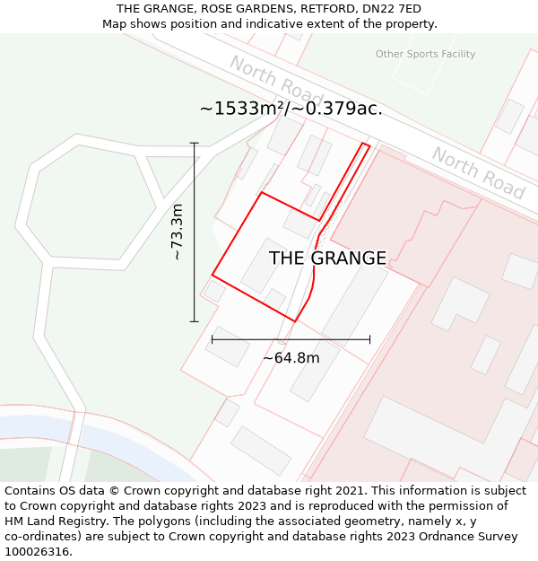 THE GRANGE, ROSE GARDENS, RETFORD, DN22 7ED: Plot and title map