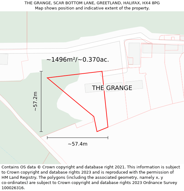 THE GRANGE, SCAR BOTTOM LANE, GREETLAND, HALIFAX, HX4 8PG: Plot and title map