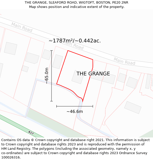 THE GRANGE, SLEAFORD ROAD, WIGTOFT, BOSTON, PE20 2NR: Plot and title map