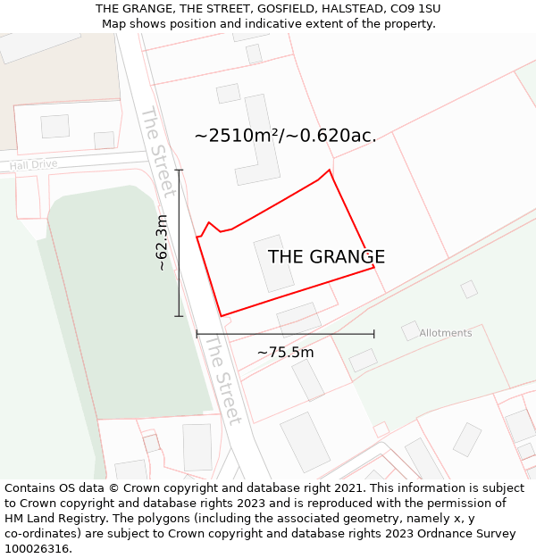 THE GRANGE, THE STREET, GOSFIELD, HALSTEAD, CO9 1SU: Plot and title map