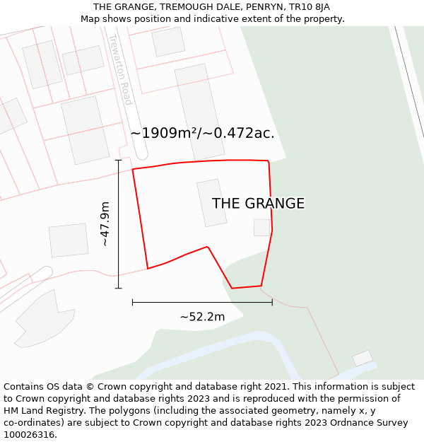 THE GRANGE, TREMOUGH DALE, PENRYN, TR10 8JA: Plot and title map