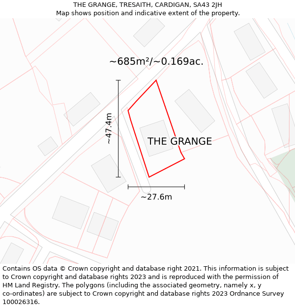 THE GRANGE, TRESAITH, CARDIGAN, SA43 2JH: Plot and title map
