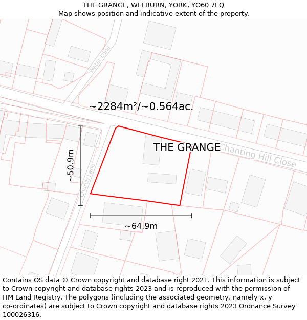 THE GRANGE, WELBURN, YORK, YO60 7EQ: Plot and title map