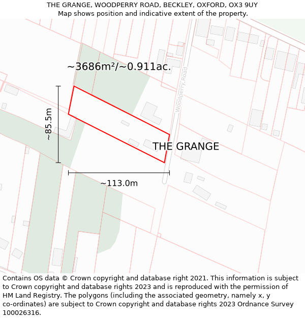 THE GRANGE, WOODPERRY ROAD, BECKLEY, OXFORD, OX3 9UY: Plot and title map