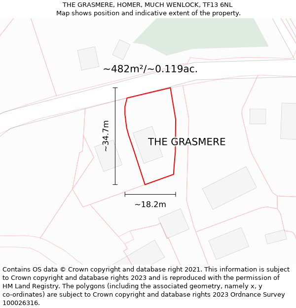 THE GRASMERE, HOMER, MUCH WENLOCK, TF13 6NL: Plot and title map