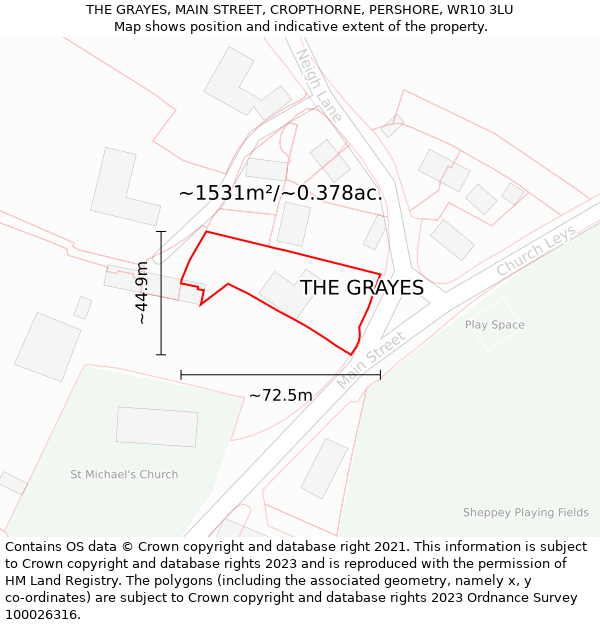 THE GRAYES, MAIN STREET, CROPTHORNE, PERSHORE, WR10 3LU: Plot and title map