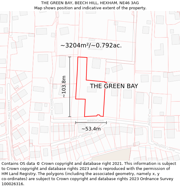 THE GREEN BAY, BEECH HILL, HEXHAM, NE46 3AG: Plot and title map