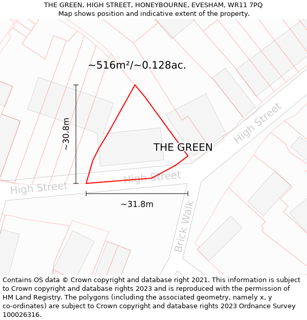 THE GREEN, HIGH STREET, HONEYBOURNE, EVESHAM, WR11 7PQ: Plot and title map