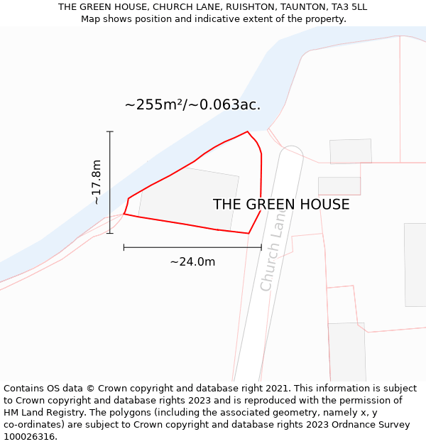 THE GREEN HOUSE, CHURCH LANE, RUISHTON, TAUNTON, TA3 5LL: Plot and title map