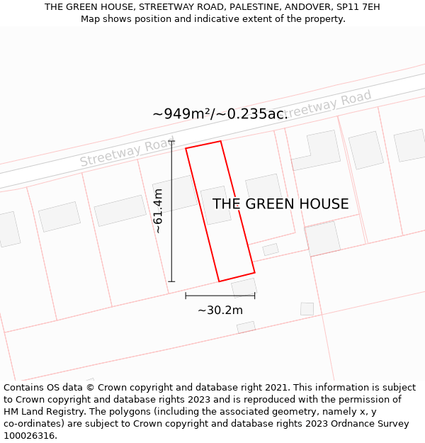 THE GREEN HOUSE, STREETWAY ROAD, PALESTINE, ANDOVER, SP11 7EH: Plot and title map