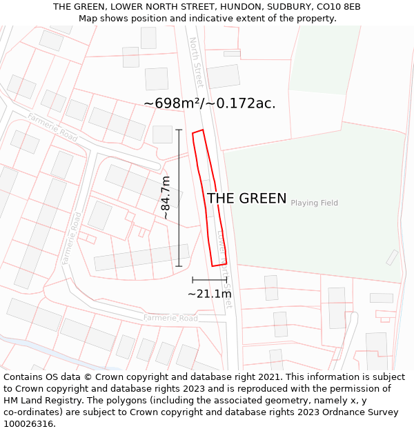 THE GREEN, LOWER NORTH STREET, HUNDON, SUDBURY, CO10 8EB: Plot and title map
