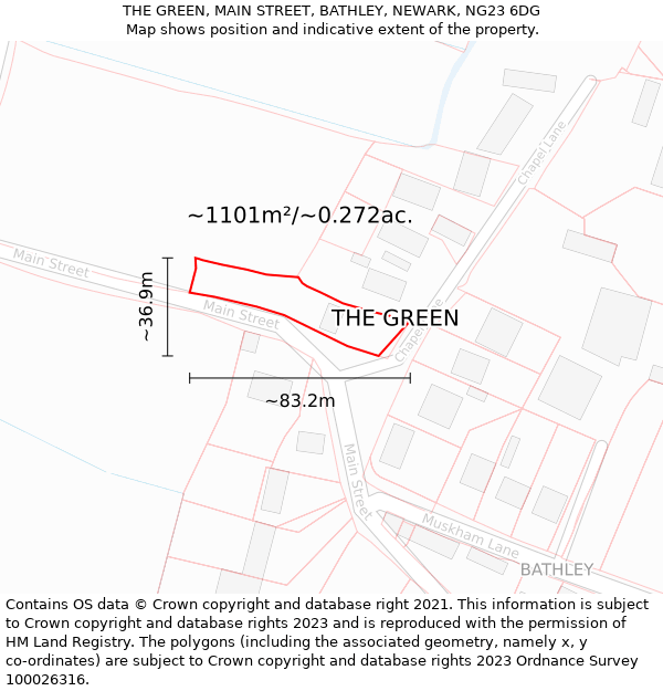 THE GREEN, MAIN STREET, BATHLEY, NEWARK, NG23 6DG: Plot and title map