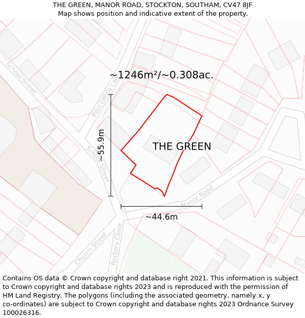 THE GREEN, MANOR ROAD, STOCKTON, SOUTHAM, CV47 8JF: Plot and title map