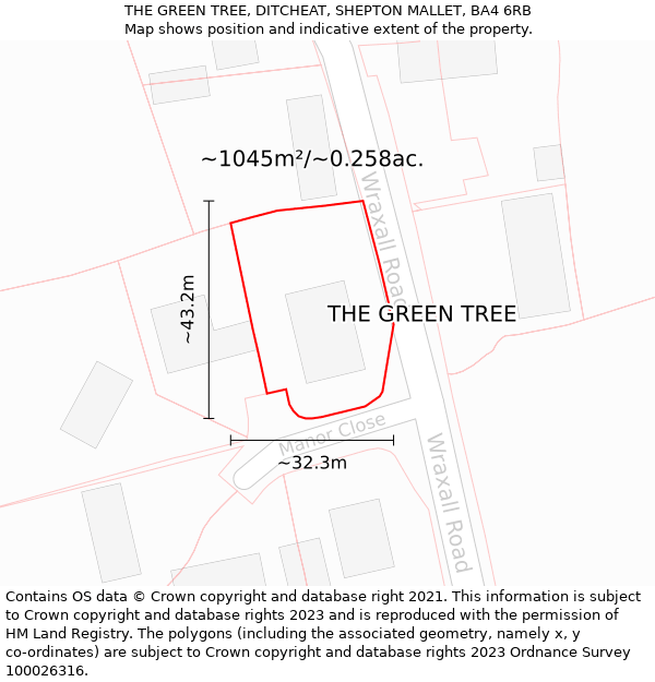 THE GREEN TREE, DITCHEAT, SHEPTON MALLET, BA4 6RB: Plot and title map