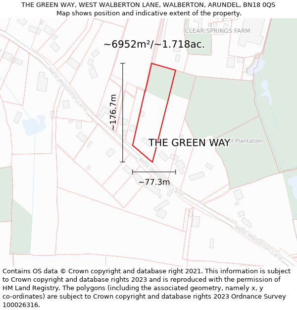 THE GREEN WAY, WEST WALBERTON LANE, WALBERTON, ARUNDEL, BN18 0QS: Plot and title map