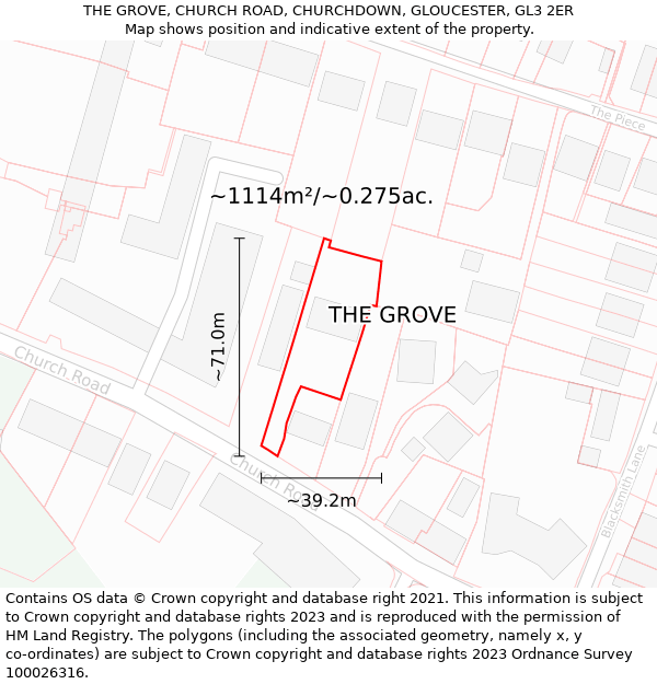 THE GROVE, CHURCH ROAD, CHURCHDOWN, GLOUCESTER, GL3 2ER: Plot and title map