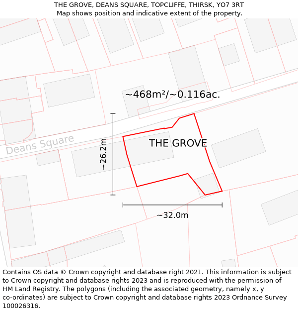 THE GROVE, DEANS SQUARE, TOPCLIFFE, THIRSK, YO7 3RT: Plot and title map