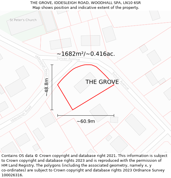 THE GROVE, IDDESLEIGH ROAD, WOODHALL SPA, LN10 6SR: Plot and title map