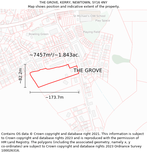 THE GROVE, KERRY, NEWTOWN, SY16 4NY: Plot and title map