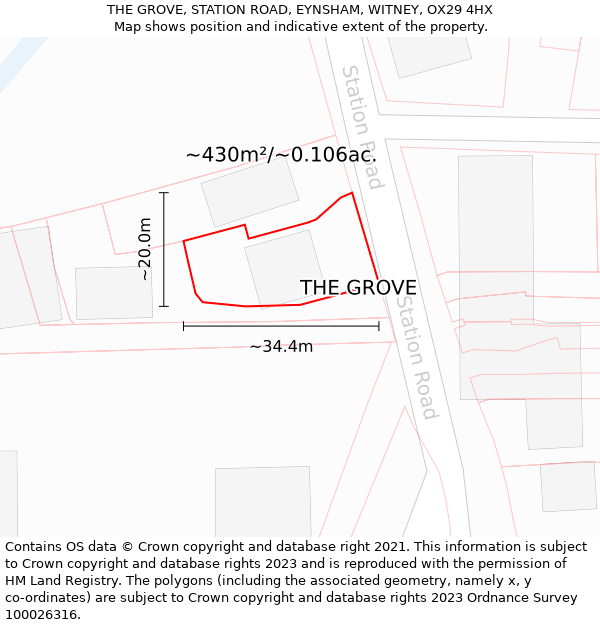 THE GROVE, STATION ROAD, EYNSHAM, WITNEY, OX29 4HX: Plot and title map