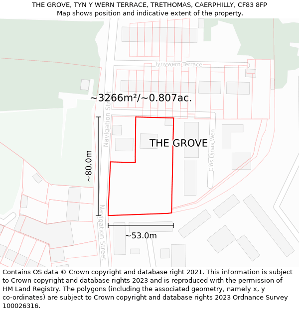 THE GROVE, TYN Y WERN TERRACE, TRETHOMAS, CAERPHILLY, CF83 8FP: Plot and title map