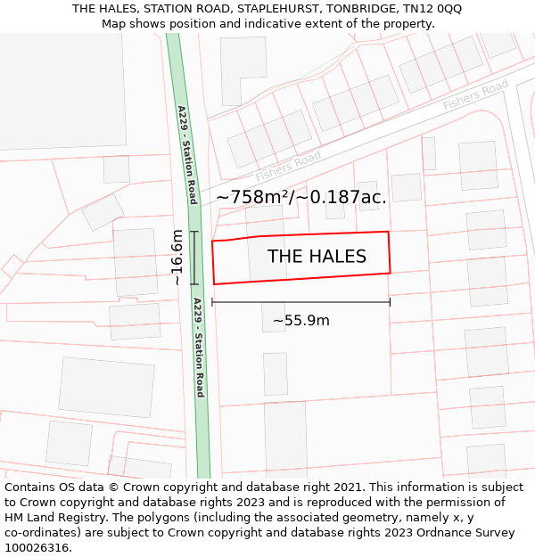 THE HALES, STATION ROAD, STAPLEHURST, TONBRIDGE, TN12 0QQ: Plot and title map