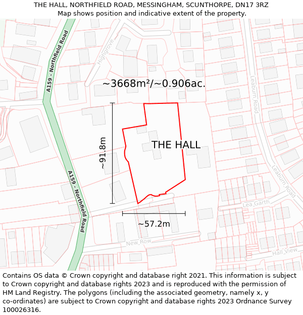THE HALL, NORTHFIELD ROAD, MESSINGHAM, SCUNTHORPE, DN17 3RZ: Plot and title map