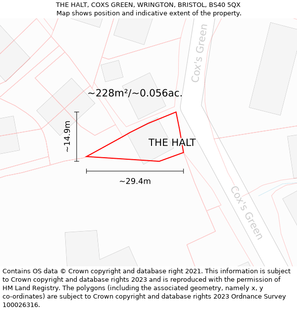 THE HALT, COXS GREEN, WRINGTON, BRISTOL, BS40 5QX: Plot and title map