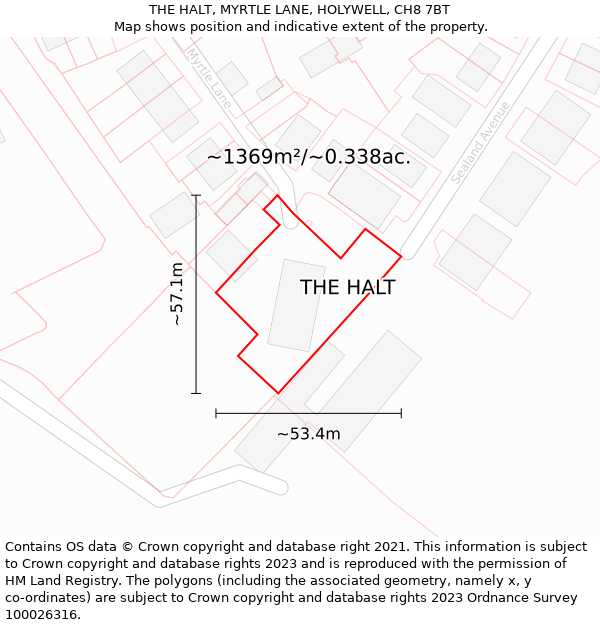 THE HALT, MYRTLE LANE, HOLYWELL, CH8 7BT: Plot and title map