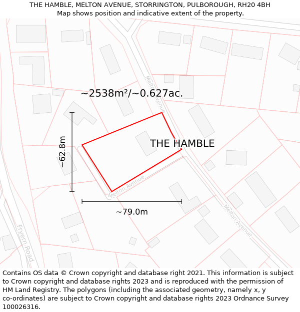 THE HAMBLE, MELTON AVENUE, STORRINGTON, PULBOROUGH, RH20 4BH: Plot and title map