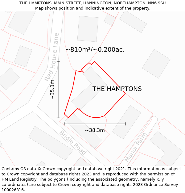 THE HAMPTONS, MAIN STREET, HANNINGTON, NORTHAMPTON, NN6 9SU: Plot and title map